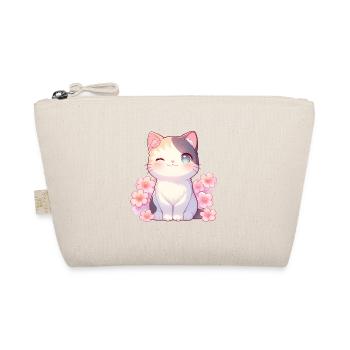 Kawaii Winking Cat Sakura Japan Style - Organic Pouch - nature - Front