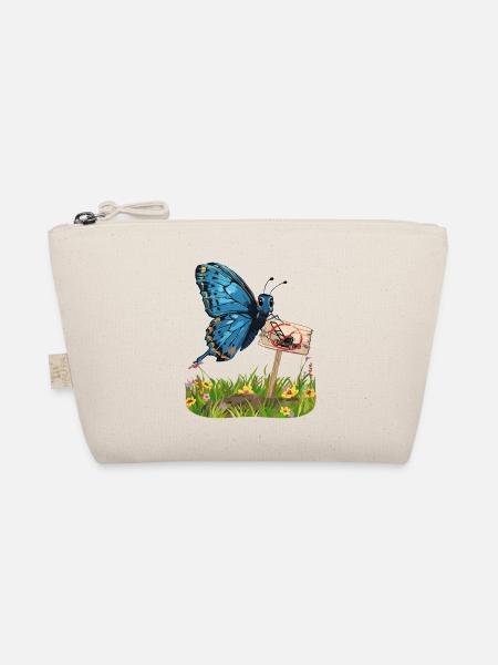 Schmetterling mit Schild für mehr Natur wagen - Bio-Täschchen - Natur