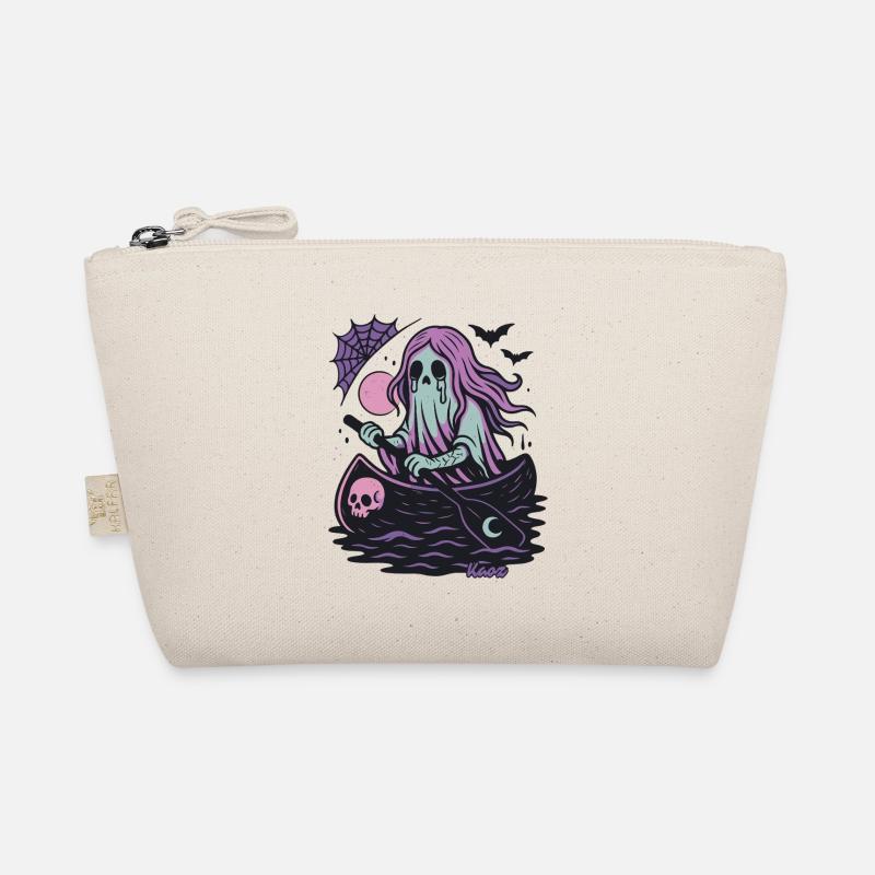 Ghost in the boat with moon and bat Organic Pouch