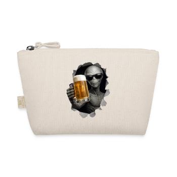 Alien Drinking Beer Looking Out Of Shirt - Bio-Täschchen - Natur - Vorne
