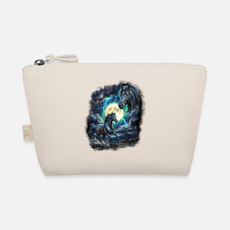 Zwei Wilde Pferde mit Mond Wildlife-Designs - Bio-Täschchen - Natur