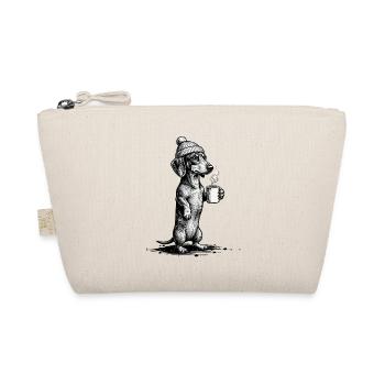 Vintage Dackel mit Kaffee & Mütze - Bio-Täschchen - Natur - Vorne