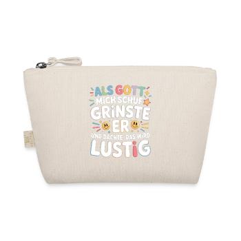 Als Gott mich schuf grinste er – Lustiger Spruch - Bio-Täschchen - Natur - Vorne