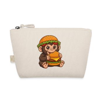 Cute Monkey with Burger Cartoon Motif - Organic Pouch - nature - Front