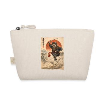 Samurai Cat Riding Chicken Japanese Ukiyoe - Organic Pouch - nature - Front