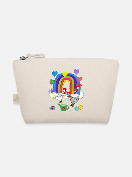 Children's Fantasy Rainbow Flowers Chickens - Organic Pouch - nature - Front