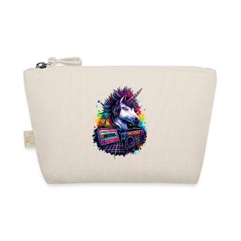 Neon Einhorn mit Kopfhörern im 80er Sound - Bio-Täschchen - Natur - Vorne