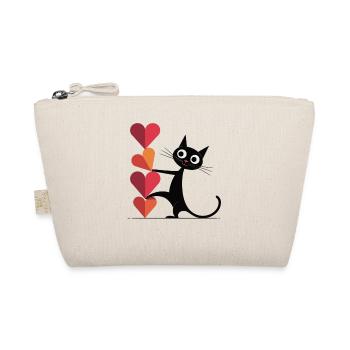 Cat T-Shirt with Hearts - Gift for Cat Fans - Organic Pouch - nature - Front