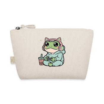 Gamer Frog in Hoodie with Headphones - Organic Pouch - nature - Front