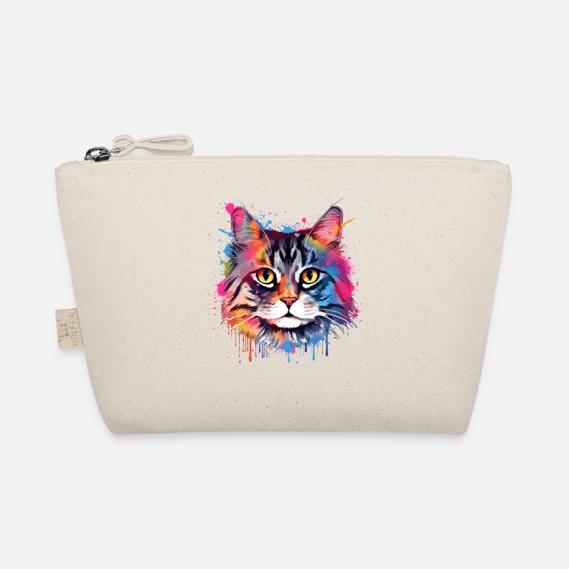 Colorful Splash Art American Bobtail Cat Face Organic Pouch