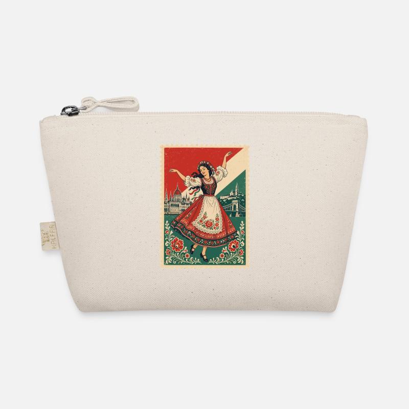Vintage Hungarian Folk Dance Postage Stamp Organic Pouch