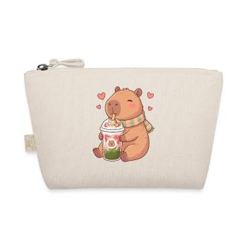 Chouette capybara Kawaii Buvant du matcha à la fraise - Trousse biologique - nature - Devant