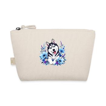 Blauer Huskie im Blumenkranz - Bio-Täschchen - Natur - Vorne