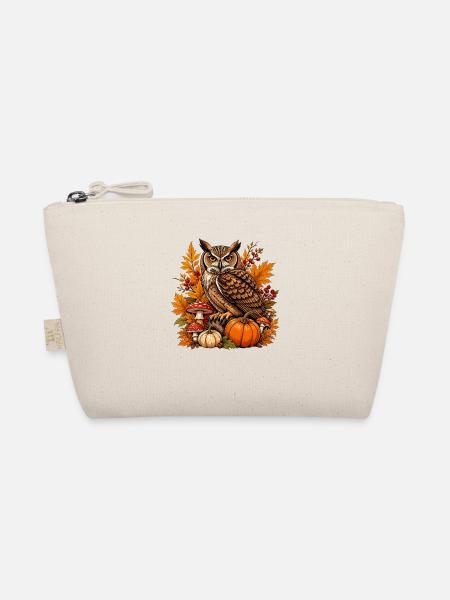 Herbst-Eule mit Kürbis - Bio-Täschchen - Natur