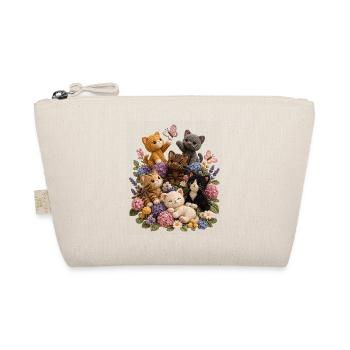 Crochet Cats in Floral Garden - Organic Pouch - nature - Front