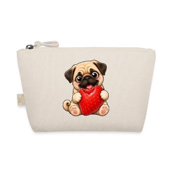 Süßer Mops im Sommer mit Erdbeeren Cartoon - Bio-Täschchen - Natur - Vorne