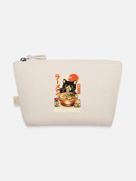 Hopless Ramentic - schwarze Katze isst Ramen - Bio-Täschchen - Natur