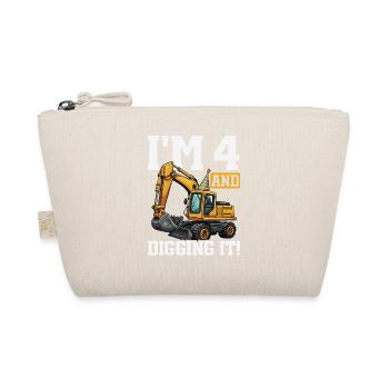 4 Years Old And Digs Excavator Birthday Design - Organic Pouch - nature - Front