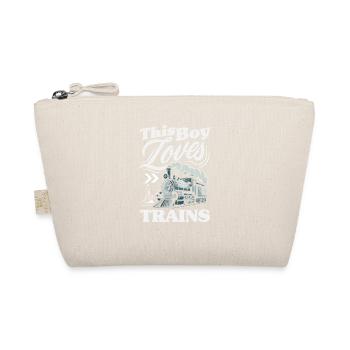 This Boy Loves Trains Cute Locomotive - Organic Pouch - nature - Front