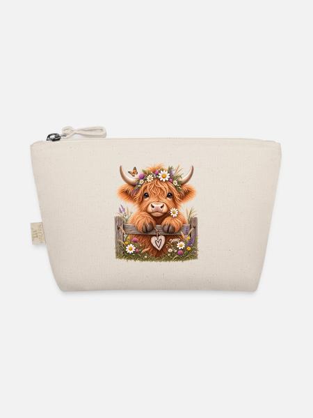 Highland Cow am Zaun – Blumen & Landliebe - Bio-Täschchen - Natur