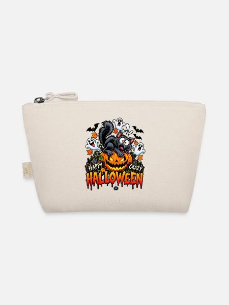 Lustiges Happy Crazy Halloween Motiv Kürbis Katze - Bio-Täschchen - Natur