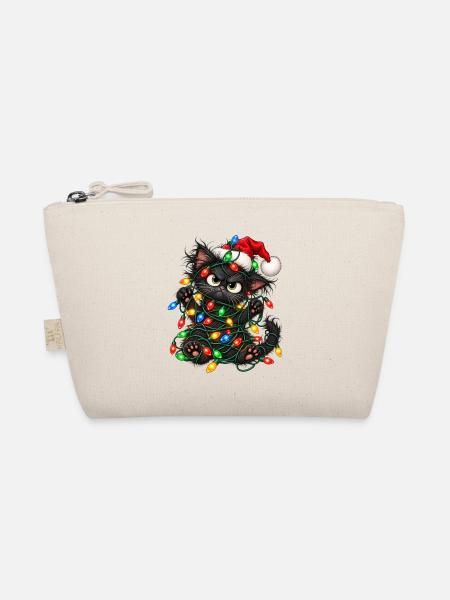 Weihnachten Katze Geschenkidee Lichterkette - Bio-Täschchen - Natur