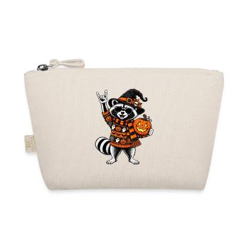 Halloween Waschbär mit Hexenhut & Kürbis - Bio-Täschchen - Natur - Vorne