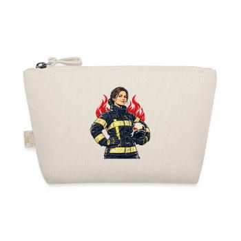 Feuerwehrfrau mit Helm und Flammen - Bio-Täschchen - Natur - Vorne