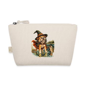 Halloween Bulldogge Hexenhut Angelhund für Angler - Bio-Täschchen - Natur - Vorne