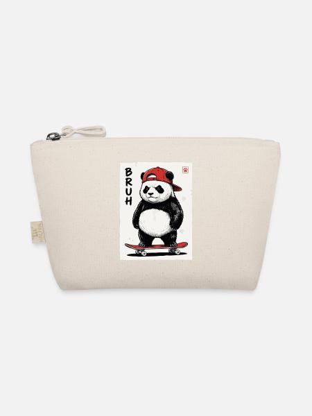 Panda Skate Bruh mit roter Cap - Bio-Täschchen - Natur