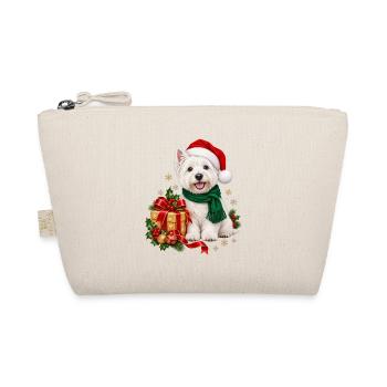 Weihnachts Westi mit Geschenk und Schal - Bio-Täschchen - Natur - Vorne