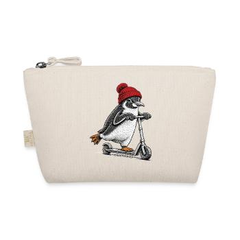 Pinguin auf dem Tretroller – Vintage-Stil - Bio-Täschchen - Natur - Vorne