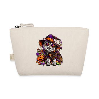 Bunte Halloween Hexenkatze mit Süßem - Bio-Täschchen - Natur - Vorne