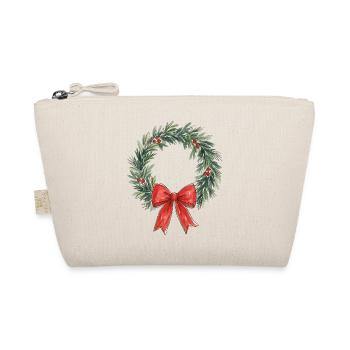 Traditioneller Weihnachtskranz mit roter Schleife - Bio-Täschchen - Natur - Vorne