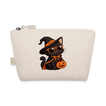 Halloween-Katze mit Kürbiskorb - Bio-Täschchen - Natur - Vorne