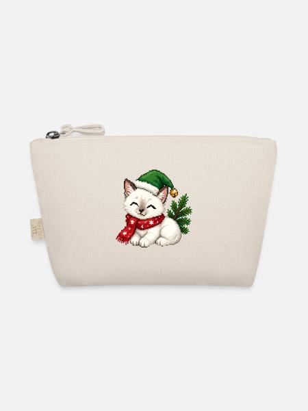 Weiße Katzen-Elfenhut-Weihnachten - Bio-Täschchen - Natur