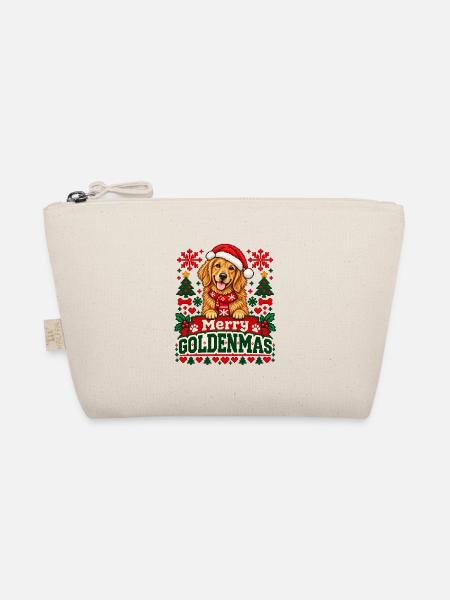 Golden Retriever - Weihnachtsmotiv in Strickoptik - Bio-Täschchen - Natur