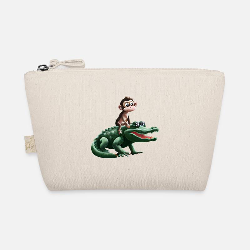 Funny monkey on crocodile design Organic Pouch