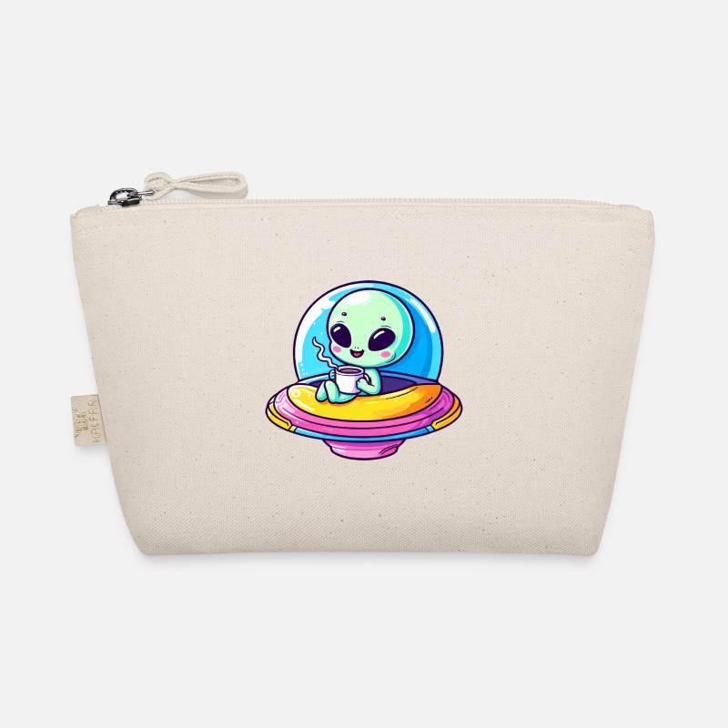 A cute comic alien alien in UFO with Organic Pouch