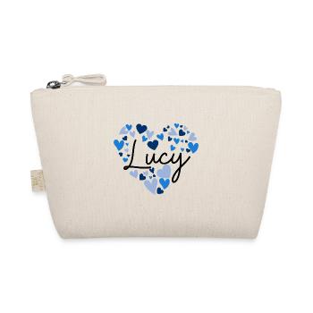 lucy Name Design with Heart-Shaped blue Hearts - Organic Pouch - nature - Front