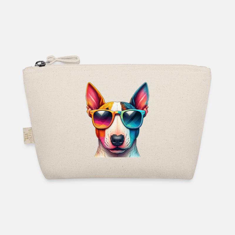 Bunter Bullterrier mit Sonnenbrille - Bio-Täschchen - Natur