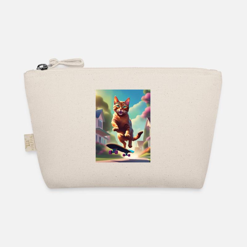 Katze Skateboaring - Bio-Täschchen - Natur