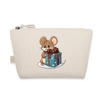 Cute mouse with gift at Christmas - Organic Pouch - nature - Front