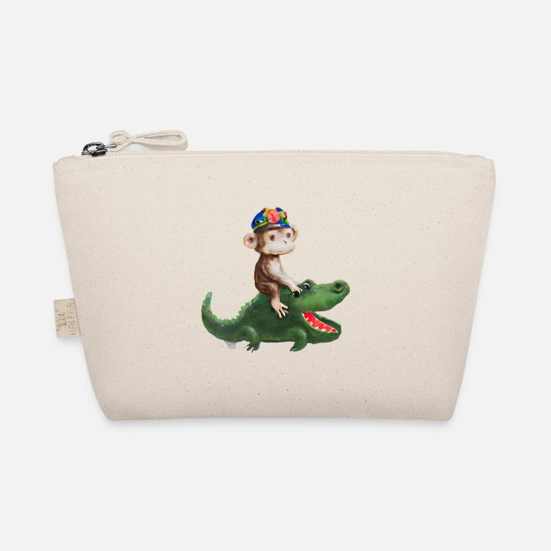 Funny monkey on crocodile design Organic Pouch