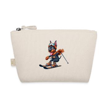 Doberman à skis - vacances d’hiver en style bande dessinée - Trousse biologique - nature - Devant
