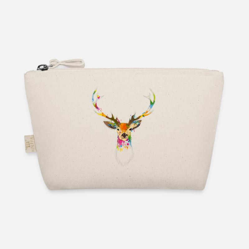 Bunter Hirschkopf – Aquarell & Graffiti Design - Bio-Täschchen - Natur
