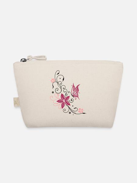 Flowers with filigree floral ornament. Feminine. - Organic Pouch - nature - Front