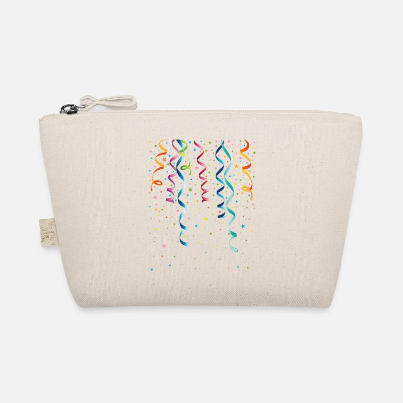 Silvester. Bunte Luftschlangen mit Konfetti. Bio-Täschchen