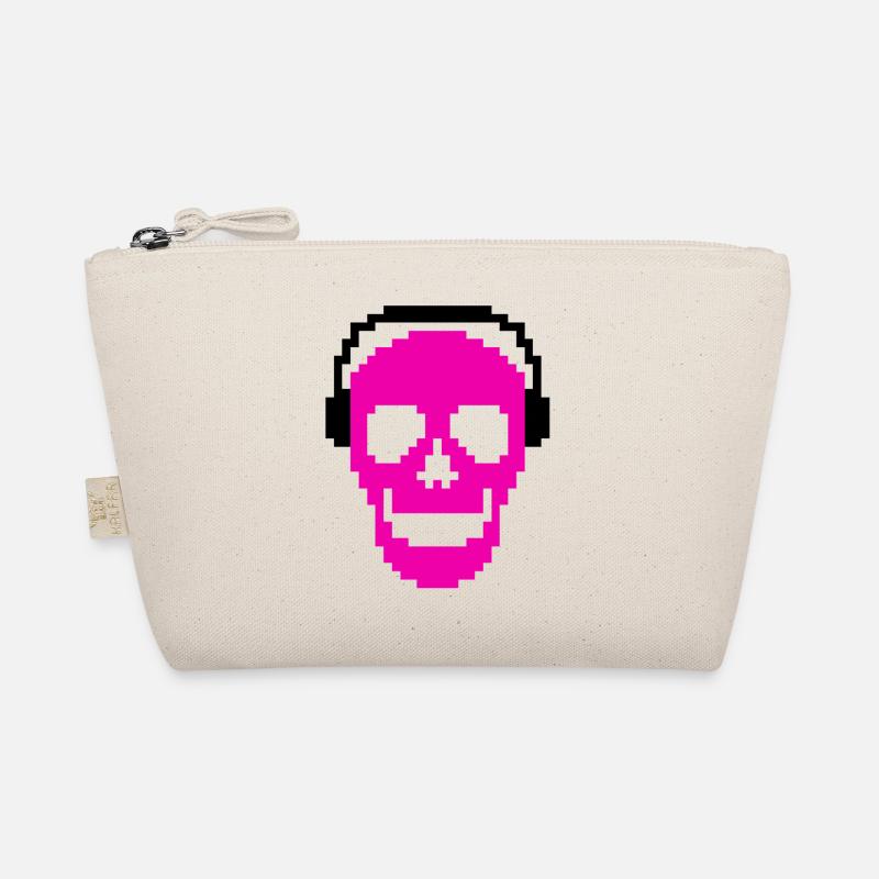 Pixel Schädel Skull Totenkopf mit Kopfhörern - Bio-Täschchen - Natur