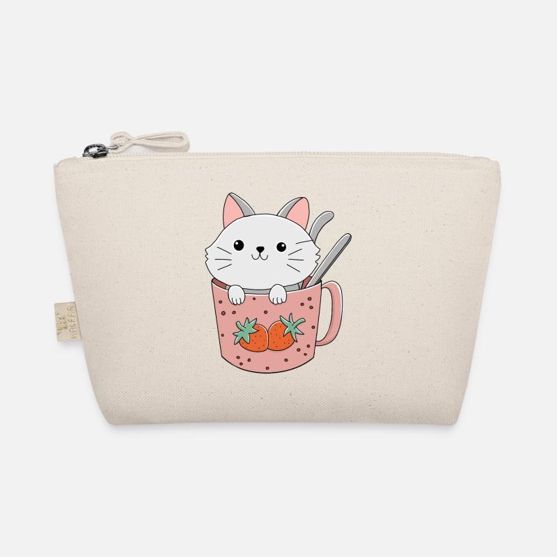 cute kawai cat in a cup - Organic Pouch - nature